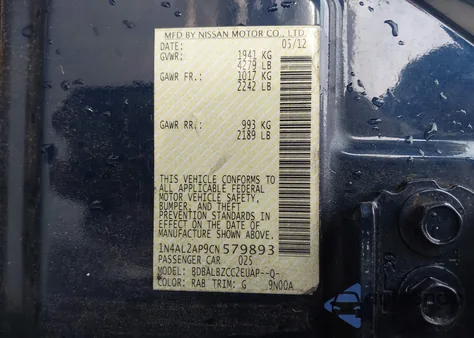 2012 Nissan Altima 2.5 S z USA, uszkodzony, nr VIN 1N4AL2AP9CN579893